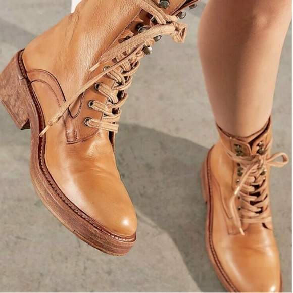 FREE PEOPLE SANTA FE LACE UP BOOT ON LIGHT HONEY 37(7/8) - Picture 1 of 13